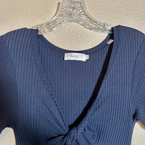 A.L.C.Revolve‎ Reva Twist-Front Short-Sleeve Rib-Knit  Asymmetrical Navy Small - Picture 4 of 11
